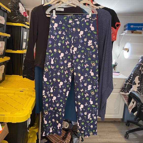 MODCLOTH x COLLECTIF Maddie Enchanted Meadow Trousers Navy Bunnies Spring 26 - Picture 6 of 9